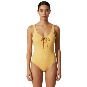 J. Crew Yellow Gold Striped One Piece Swimsuit with Laced Front Size 2